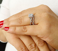 Load image into Gallery viewer, 14K solid white gold princess cut forever one moissanite and diamond engagement ring and band natural diamonds halo bridal wedding set 1.75