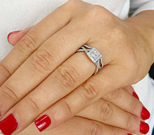 Load image into Gallery viewer, 14K solid white gold princess cut forever one moissanite and diamond engagement ring and band natural diamonds halo bridal wedding set 1.75