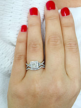 Load image into Gallery viewer, 14K solid white gold princess cut forever one moissanite and diamond engagement ring and band natural diamonds halo bridal wedding set 1.75