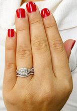 Load image into Gallery viewer, 1.50 Carat princess cut diamond engagement ring and band natural diamonds bridal wedding set halo 14k solid white gold round cut sides