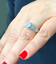Load image into Gallery viewer, 14k white gold round cut forever One moissanite diamond engagement ring antique style Wedding, Bridal, Anniversary, Natural Diamonds 1.65ctw