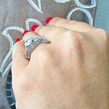 Load image into Gallery viewer, 14k white gold round cut forever One moissanite diamond engagement ring antique style Wedding, Bridal, Anniversary, Natural Diamonds 1.65ctw