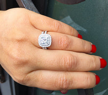 Load image into Gallery viewer, 14K White Gold Cushion Cut Forever One Moissanite and Diamond Engagement Ring And Band Wedding, Bridal, Natural Diamonds 1.85ct