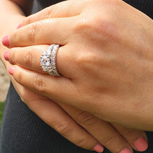 Load image into Gallery viewer, 14k solid white gold round cut forever one moissanite and diamond engagement ring semi bezel Wedding, Natural Diamonds, Bridal 2.00ct