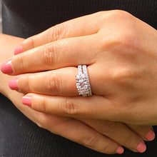 Load image into Gallery viewer, 14k solid white gold round cut moissanite and diamond engagement ring semi bezel Wedding, Natural Diamonds, Bridal 2.00ct