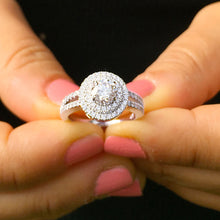 Load image into Gallery viewer, 14k solid white gold round cut diamond engagement ring split shank double halo Bridal Wedding Anniversary Natural Diamonds 1.25ctw