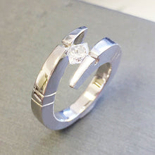 Load image into Gallery viewer, 14k solid and heavy white gold princess cut FOREVER ONE moissanite engagement ring tension set bridal wedding anniversary 1.00ctw