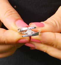 Load image into Gallery viewer, 14k solid and heavy white gold princess cut FOREVER ONE moissanite engagement ring tension set bridal wedding anniversary 1.00ctw