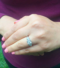 Load image into Gallery viewer, 14k White Gold Round Cut Diamond Engagement Ring Art Deco Antique Style, Bridal, Prong Set, Natural Diamonds, Halo, Three Stone 0.50ct