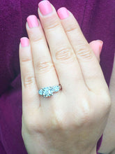 Load image into Gallery viewer, 14k White Gold Round Cut Diamond Engagement Ring Art Deco Antique Style, Bridal, Prong Set, Natural Diamonds, Halo, Three Stone 0.50ct