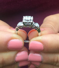 Load image into Gallery viewer, 14k White Gold Round Cut Diamond Engagement Ring Art Deco Antique Style, Bridal, Prong Set, Natural Diamonds, Halo, Three Stone 0.50ct