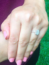 Load image into Gallery viewer, 14k white gold emerald cut forever one moissanite and diamond engagement ring halo split shank Bridal Wedding Natural Diamonds 1.50ct