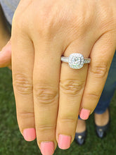 Load image into Gallery viewer, Beautiful 14k solid white gold cushion cut moissanite and diamond engagement ring bezel Bridal Wedding Halo Natural Diamonds 1.70ct