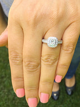 Load image into Gallery viewer, 14k solid white gold cushion cut forever one moissanite and diamond engagement ring bezel Bridal Wedding Halo Natural Diamonds 1.70ct