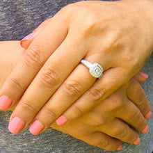 Load image into Gallery viewer, 14k solid white gold cushion cut diamond engagement ring bezel set halo pave natural diamonds three sided diamonds pave 1.70ctw