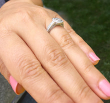 Load image into Gallery viewer, 14k solid white gold cushion cut diamond engagement ring bezel set halo pave natural diamonds three sided diamonds pave 1.40ctw