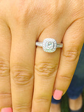 Load image into Gallery viewer, 14k solid white gold cushion cut diamond engagement ring bezel set halo pave natural diamonds three sided diamonds pave 1.70ctw