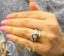 Load image into Gallery viewer, 14k white gold princess cut diamond engagement ring and two bands tension set Bridal Wedding Anniversary Halo Natural Diamonds 2.00ctw