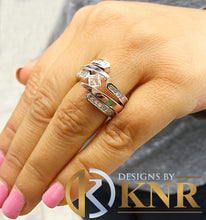 Load image into Gallery viewer, 14k white gold princess cut diamond engagement ring and two bands tension set Bridal Wedding Anniversary Halo Natural Diamonds 2.00ctw