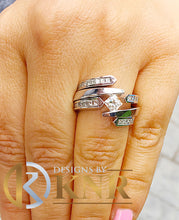 Load image into Gallery viewer, 14k white gold princess cut diamond engagement ring and two bands tension set Bridal Wedding Anniversary Halo Natural Diamonds 2.00ctw