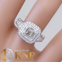 Load image into Gallery viewer, 14k Solid White Gold Asscher Cut Forever One Moissanite and Natural Diamond Bezel Engagement Ring Filigree Bridal Wedding Propose 4.30ctw
