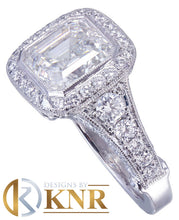 Load image into Gallery viewer, 14k Solid White Gold Asscher Cut Forever One Moissanite and Natural Diamond Bezel Engagement Ring Filigree Bridal Wedding Propose 4.30ctw