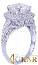 Load image into Gallery viewer, 14k Solid White Gold Asscher Cut Moissanite and Natural Diamond Engagement Ring Deco Style Bridal propose Wedding 3.85ctw