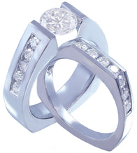 Load image into Gallery viewer, 14k solid white gold round cut forever one moissanite and natural diamond engagement ring and band tension bridal set propose 2.00ct