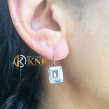 Load image into Gallery viewer, Huge 7 Carat Emerald Cut Moissanite Earrings Prong set 14k White Solid Gold Bridal Wedding Engagement French Post Setting