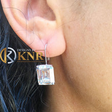 Load image into Gallery viewer, Huge 7 Carat Emerald Cut Moissanite Earrings Prong set 14k White Solid Gold Bridal Wedding Engagement French Post Setting