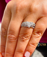 Load image into Gallery viewer, Unique 14K Solid White Gold Triangle Cut And Round Cut Natural Diamonds Engagement Ring And Two Band Set Wedding 2.00ctw