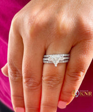 Load image into Gallery viewer, Unique 14K Solid White Gold Triangle Cut And Round Cut Natural Diamonds Engagement Ring And Two Band Set Wedding 2.00ctw