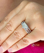 Load image into Gallery viewer, Unique 14K Solid White Gold Triangle Cut And Round Cut Natural Diamonds Engagement Ring And Two Band Set Wedding 2.00ctw