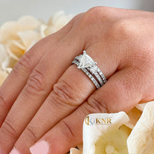 Load image into Gallery viewer, Unique 14K Solid White Gold Triangle Cut And Round Cut Natural Diamonds Engagement Ring And Two Band Set Wedding 2.00ctw