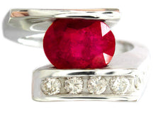 Load image into Gallery viewer, 14k solid white gold oval ruby and diamonds semi tension set ring Bridal Natural Diamonds Wedding Anniversary Engagement 4.02ctw