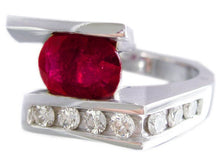 Load image into Gallery viewer, 14k solid white gold oval ruby and diamonds semi tension set ring Bridal Natural Diamonds Wedding Anniversary Engagement 4.02ctw