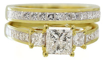 Load image into Gallery viewer, 14k yellow gold princess cut diamond engagement ring and band 2.60ctw
