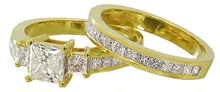 Load image into Gallery viewer, 14k yellow gold princess cut diamond engagement ring and band 2.60ctw