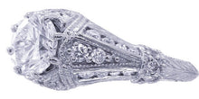 Load image into Gallery viewer, 14k solid white gold round cut natural diamond engagement ring antique style prong set filigree 1.65ctw