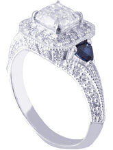 Load image into Gallery viewer, 18k white gold asscher cut diamond and triangle sapphire engagement ring 1.50ctw