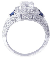 Load image into Gallery viewer, 18k white gold asscher cut diamond and triangle sapphire engagement ring 1.50ctw