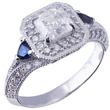 Load image into Gallery viewer, 18k white gold asscher cut diamond and triangle sapphire engagement ring 1.50ctw