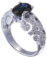 Load image into Gallery viewer, 14k white gold sapphire and diamonds antique deco design ring 2.20ctw