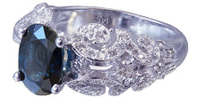 Load image into Gallery viewer, 14k white gold sapphire and diamonds antique deco design ring 2.20ctw