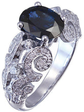 Load image into Gallery viewer, 14k white gold sapphire and diamonds antique deco design ring 2.20ctw