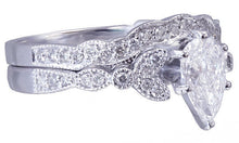 Load image into Gallery viewer, 14k white gold pear shape diamond engagement ring and band antique deco Bridal Wedding Anniversary Halo Natural Diamonds 0.90ctw