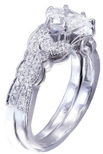 Load image into Gallery viewer, 14k white gold pear shape diamond engagement ring and band antique deco Bridal Wedding Anniversary Halo Natural Diamonds 0.90ctw