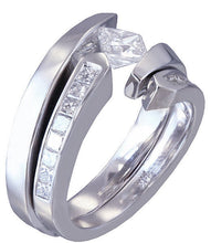 Load image into Gallery viewer, 14k white gold princess cut diamond engagement ring and band tension set 1.25ctw