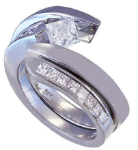 Load image into Gallery viewer, 14k white gold princess diamond engagement ring band tension 1.25ct g-vs2 egl us