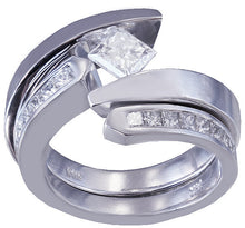 Load image into Gallery viewer, 14k white gold princess cut diamond engagement ring and band tension set 1.25ctw